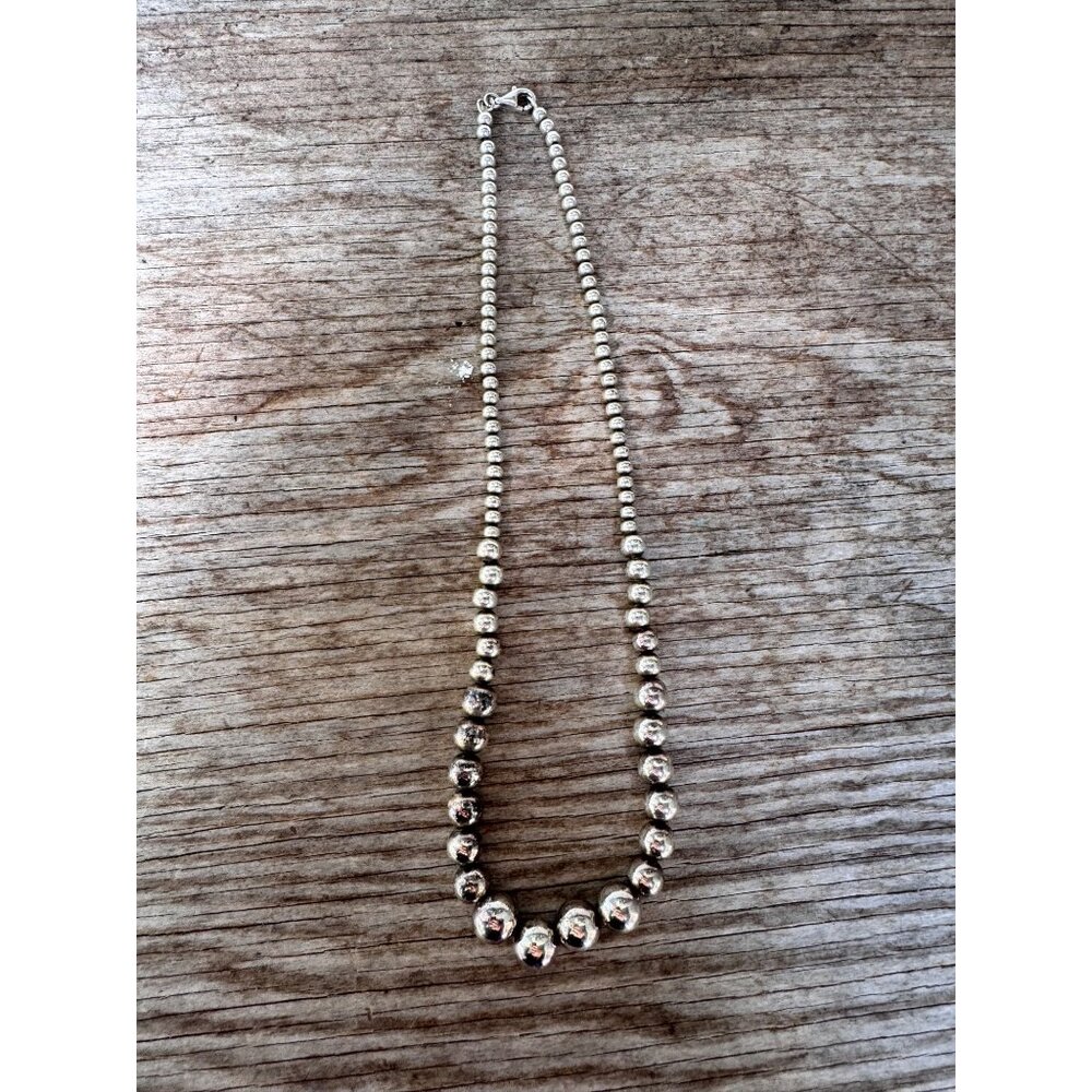 Italian Sterling Silver Graduated Bead Necklace 17” 925 Lobster Clasp 14.35g - Picture 4 of 7